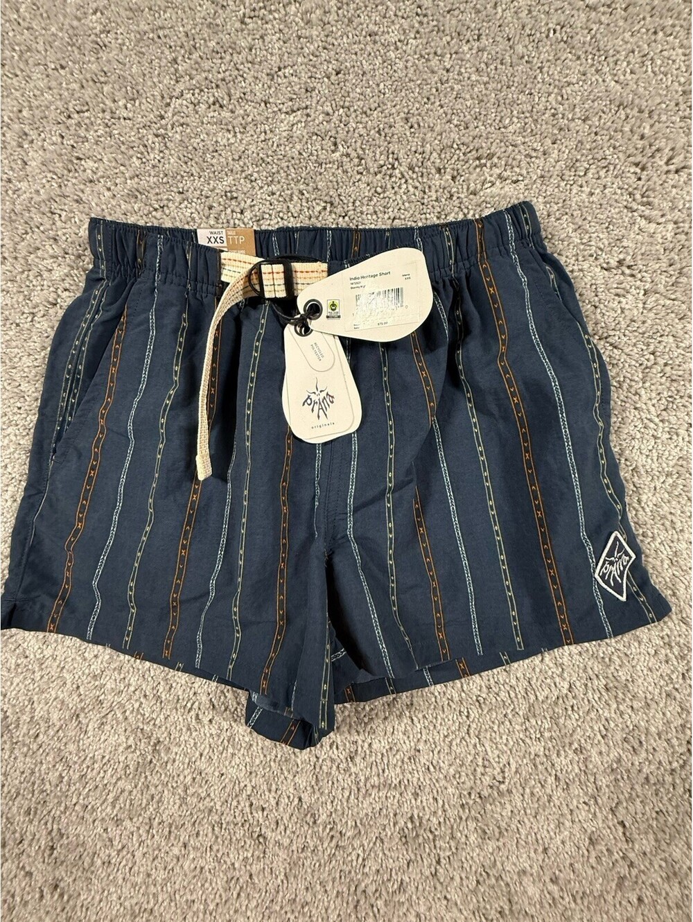 Prana Indio Heritage Shorts Mens XXS Stormy Night Striped 5 Inseam NWT